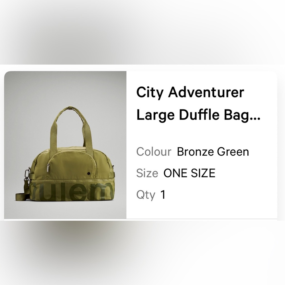 Lululemon City Adventurer Large Duffle Bag in Bronze Green